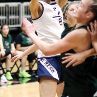 Ashlyn Evans-Thompson shoots a mid-range jumper