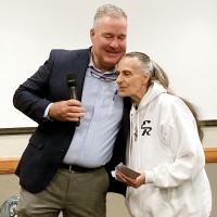 Steve Jensen gives The Lord’s Harvest director Nikki Pruitt a hug