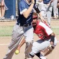 Kaydence Pawnee tries to beat out a throw to first base