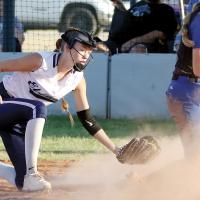 Kaydence Pawnee swings around to make a tag attempt on a Guthrie runner