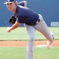 Preston Ashford follows through on a fastball