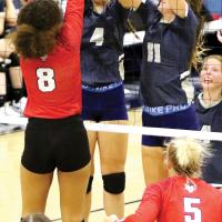 EHS volleyball_two block