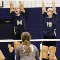 EHS volleyball_double block