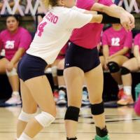 Bailey Denwalt (14) and Bri Barksdale get their arms tangled up