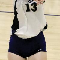 Bri Barksdale (13) makes a dig