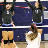 EHS volleyball_double block attempt
