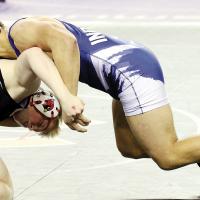 Mikey Devereaux tries to twist the upper body of Gabe Lyon