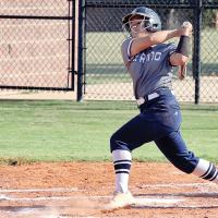 C.C. Medders slaps the ball down the third-base line