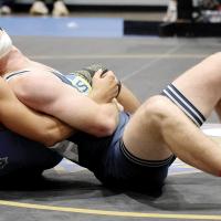 Diesel Baker leans back into Noble’s Darrien Wagner as he tries to set up a pinning move