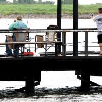 Visitors to Lake El Reno fished off the main west-side pier
