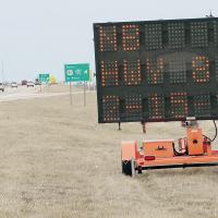 Electronic signs like this one have been placed along all the entrances to the roundabout construction project