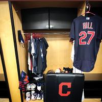 Cameron Hill’s locker at Progressive Field in Cleveland