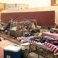 The aftermath of a tornado scene filmed in downtown El Reno