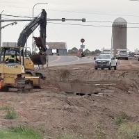 Road work crews can be seen replacing the bridge over Purcell Creek near the Banner Rd./Hwy 66 intersection