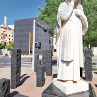 Pictured is the And Jesus Wept statue outside the west Gates of Time