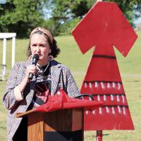 LaRenda Morgan addresses the crowd at a recent missing persons rally