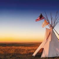 Sunset over a teepee constructed on the site of the Sand Creek Massacre