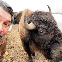 Lou Diamond Phillips took this selfie with Kiefer the buffalo during filming
