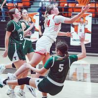 Hayden Mayfield (24) shoots an underhanded shot
