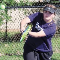 MaeKenna Wyrick hits a backhand return shot