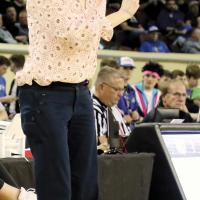 Haley Mitchel signals instructions to her players