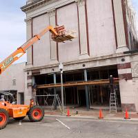 Crews working on the front veneer of the historic Opera House in El Reno