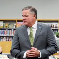 Lonnie Paxton, R-Tuttle, attends a news conference