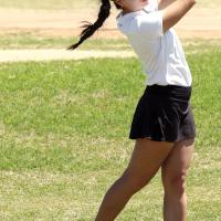 Marvelyn Kartika watches her tee shot on the third hole