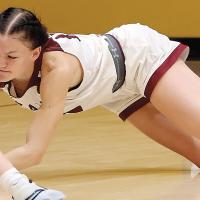 Katelyn Harviston dives for a loose ball