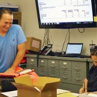 Allen Arnold shares a laugh with Jennifer Schwietzer