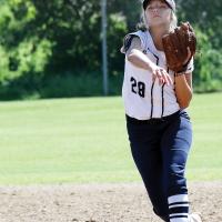 Raelyn Kouba makes a throw across the infield