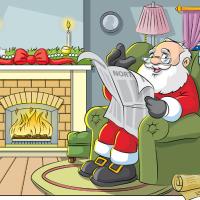 Santa Letters_Cartoon Santa by fireplace