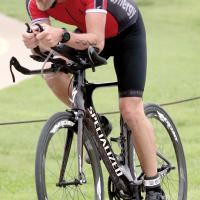 Shanon Eichholz pedals up a hill