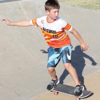 Kal LaFoe rides down a ramp at the city’s skate park