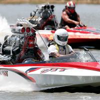 Two contestants fly down the course at Lake El Reno