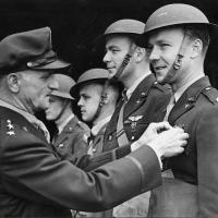 Charles Clark (Sonny) Kegelman accepting the Distinguished Flying Cross