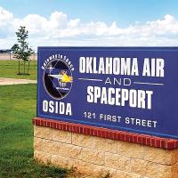 Pictured is the sign for the Oklahoma Air and Spaceport located at the Clinton-Sherman Airport near the town of Burns Flat