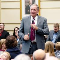 Jack Stewart speaks to the crowd during his swearing-in ceremony