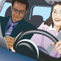 Student driver taking exam