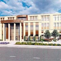 An artist rendering of a four-story Canadian County Courthouse