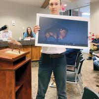Nathan Pratt shows what his proposed bison sculpture could look like at night
