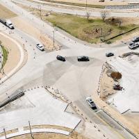 The drone photo shows the construction of the roundabout