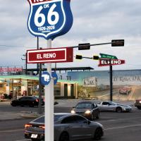 The new Route 66 and Filling Station signs were lit brightly