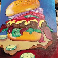 Burger Day paintings featured, slate for Art in the Park set_1