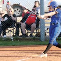 MacKinzie DeLong slaps a hit down the third-base line