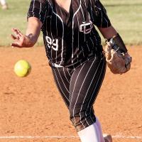 Emily Griggs rolls over her wrist as she throws a pitch