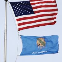 Wind gusts of over 40 miles per hour caused flags to blow straight out