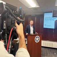 Ryan Walters prepares for on-camera interviews