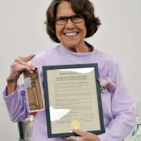 Wanda Armold displays her proclamation and key to the city of El Reno