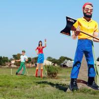 Pictured are the large wooden cutouts, a popular stop for photos, located on Route 66